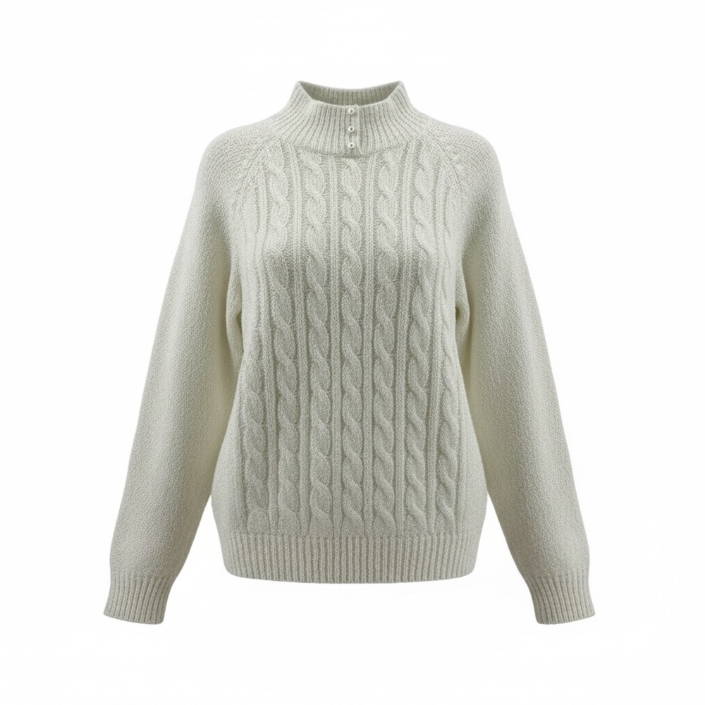 Miranda Vintage Cable Knit Medium Sweater Faux Pearl Shoulder Pads